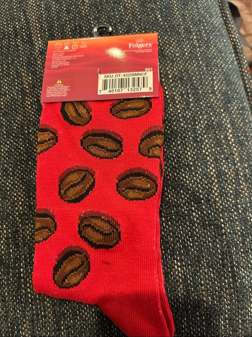 Red Crew Socks with Coffee Bean Pattern